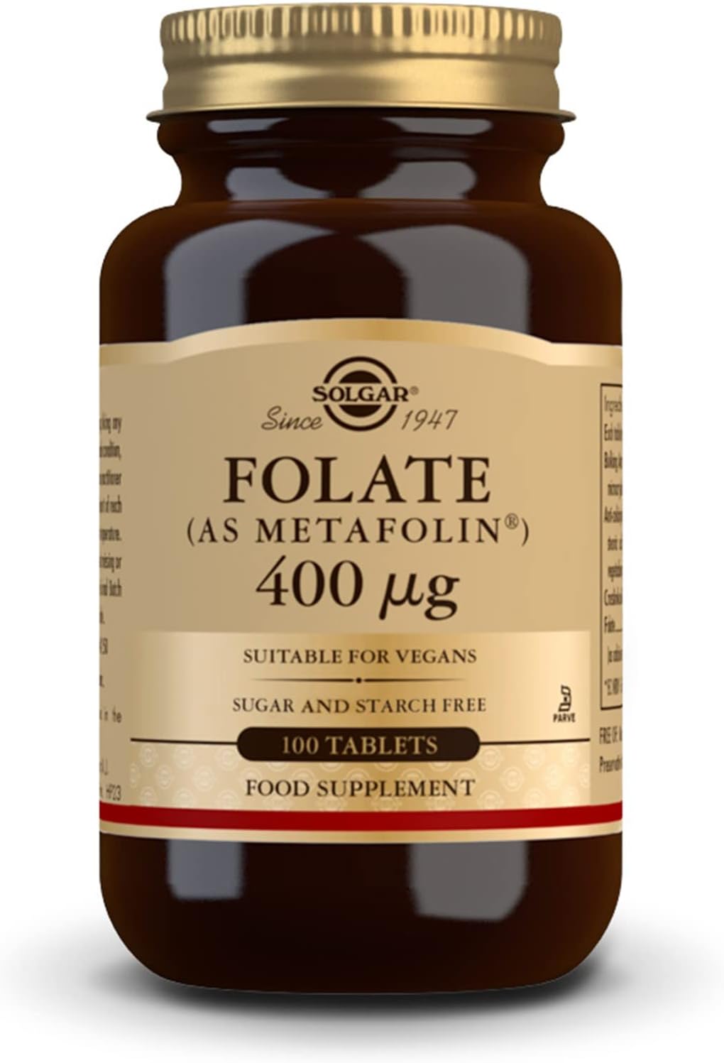 Solgar Folate (As Metafolin®) 400 µg Tablets - Food Supplement, Pack Of 100 - For Pregnancy And Those Trying To Conceive - Wellbeing For Men And Women - Vegan