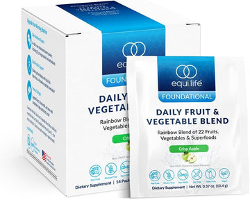 Equilife Daily Fruit & Vegetable Blend, Superfood Antioxidant Supplement, Crisp Apple Flavor With Vitamin C, Fiber, And 9 Essential Amino Acids, Supports Energy, Low Sugar, Vegan, 30 Servings