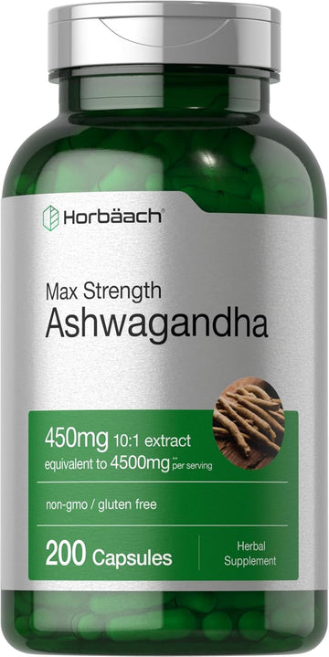 Horbäach Ashwagandha Supplement | Max Strength | 200 Capsules | Non-Gmo, Gluten Free