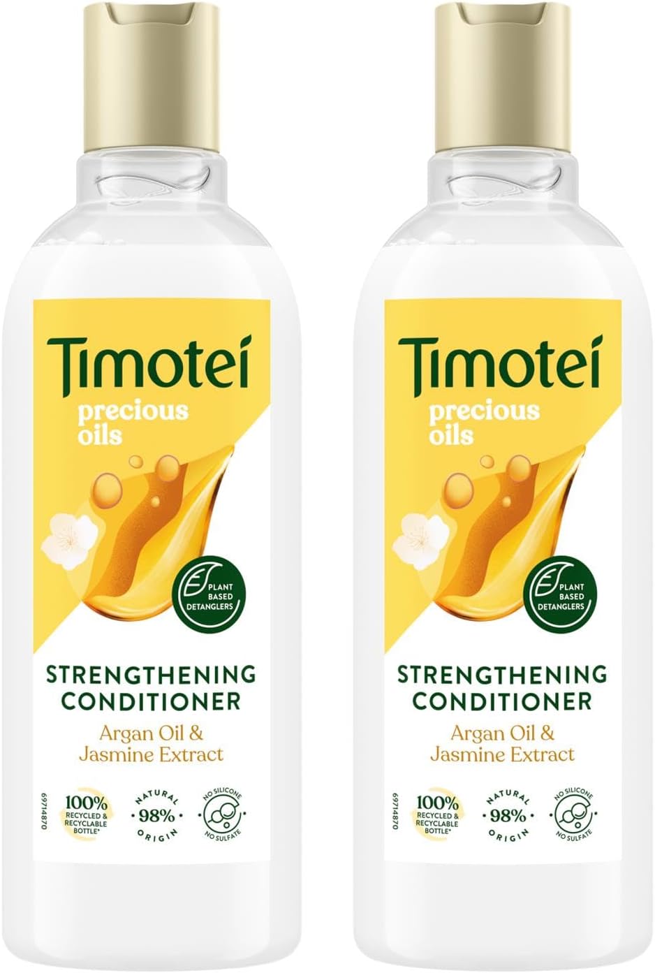 Timotei Shampoo, Conditioner Or Mask Silicon-Free Made From Natural Herbal Ingredients And Plant Based Detanglers Suitable For All Types Of Hair 300Ml, 2 Pack (Strengthening Conditioner)