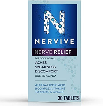 Nervive Nerve Relief, with Alpha Lipoic Acid, to help Reduce Nerve Aches, Weakness, & Discomfort in Fingers, Hands, Toes, & Feet*?, ALA, Vitamins B12, B6, & B1, Turmeric, Ginger, 30 Daily Tablets