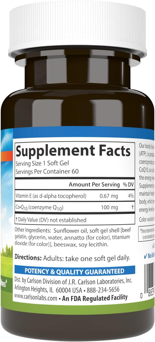 Carlson - Co-Q10, 100 mg, Energy Production & Heart Function, 60 Softgels