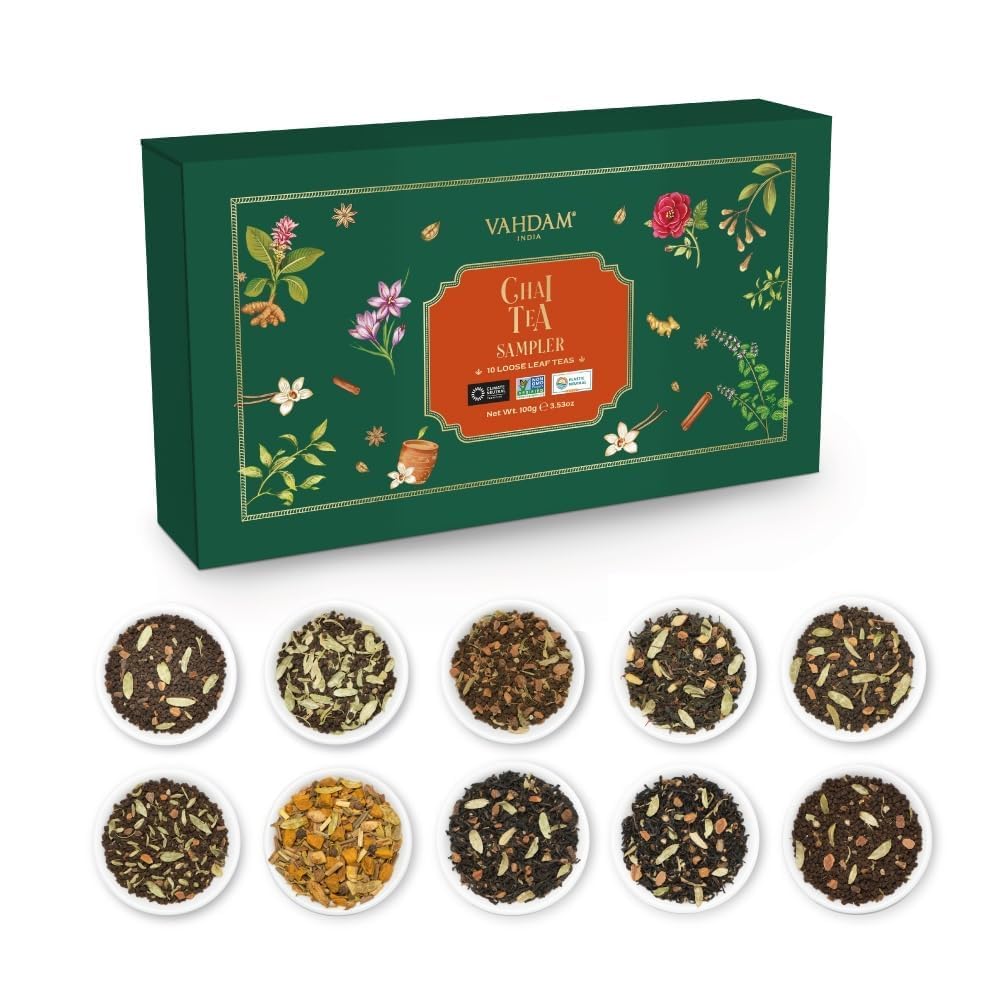 Vahdam Assorted Chai Tea Sampler (10 Teas) – Indian Exotic Chai Blends With 100% Natural Ingredients | Loose Leaf Tea Variety Pack | Tea Gift Set For Women & Men