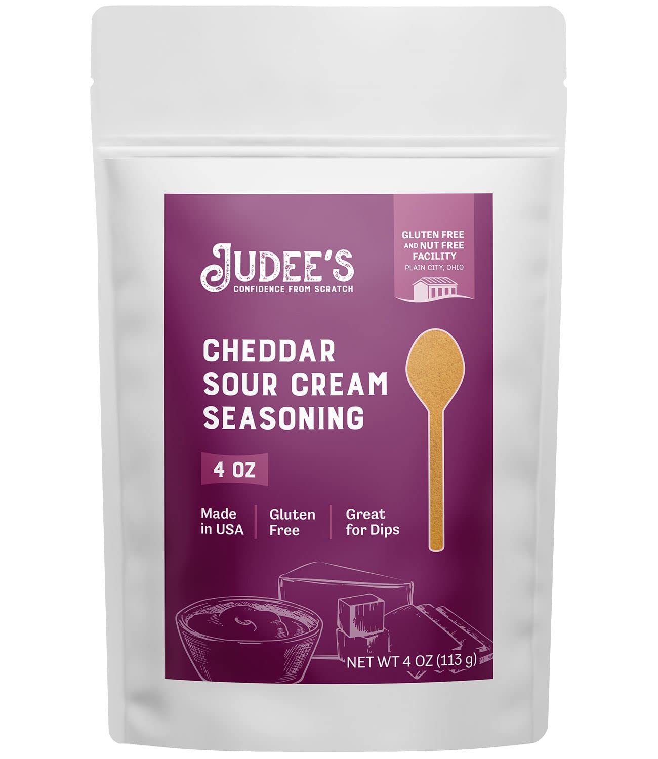 Judee'S Cheddar And Sour Cream Seasoning 4 Oz - Great For Salad Dressings, Seasonings, And Dips - Add To Soups, Stews, Or Chilis - Sprinkle Over French Fries And Appetizers - Gluten-Free And Nut-Free