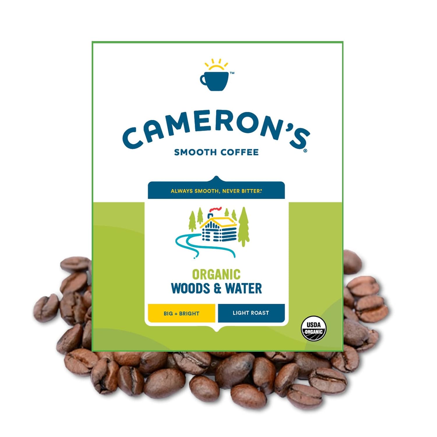Cameron'S Coffee Organic Woods & Water Whole Bean Coffee, Light Roast, 100% Arabica, Bulk, 4-Pound Bag, (Pack Of 1)
