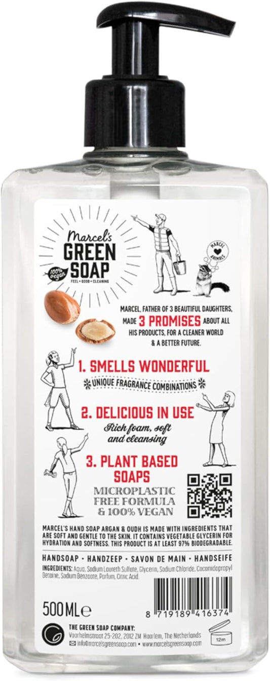 Marcel'S Green Soap - Hand Soap Argan & Oudh - Handwash Dispenser - 100% Eco Friendly - 100% Vegan - 97% Biodegradable - 500 Ml