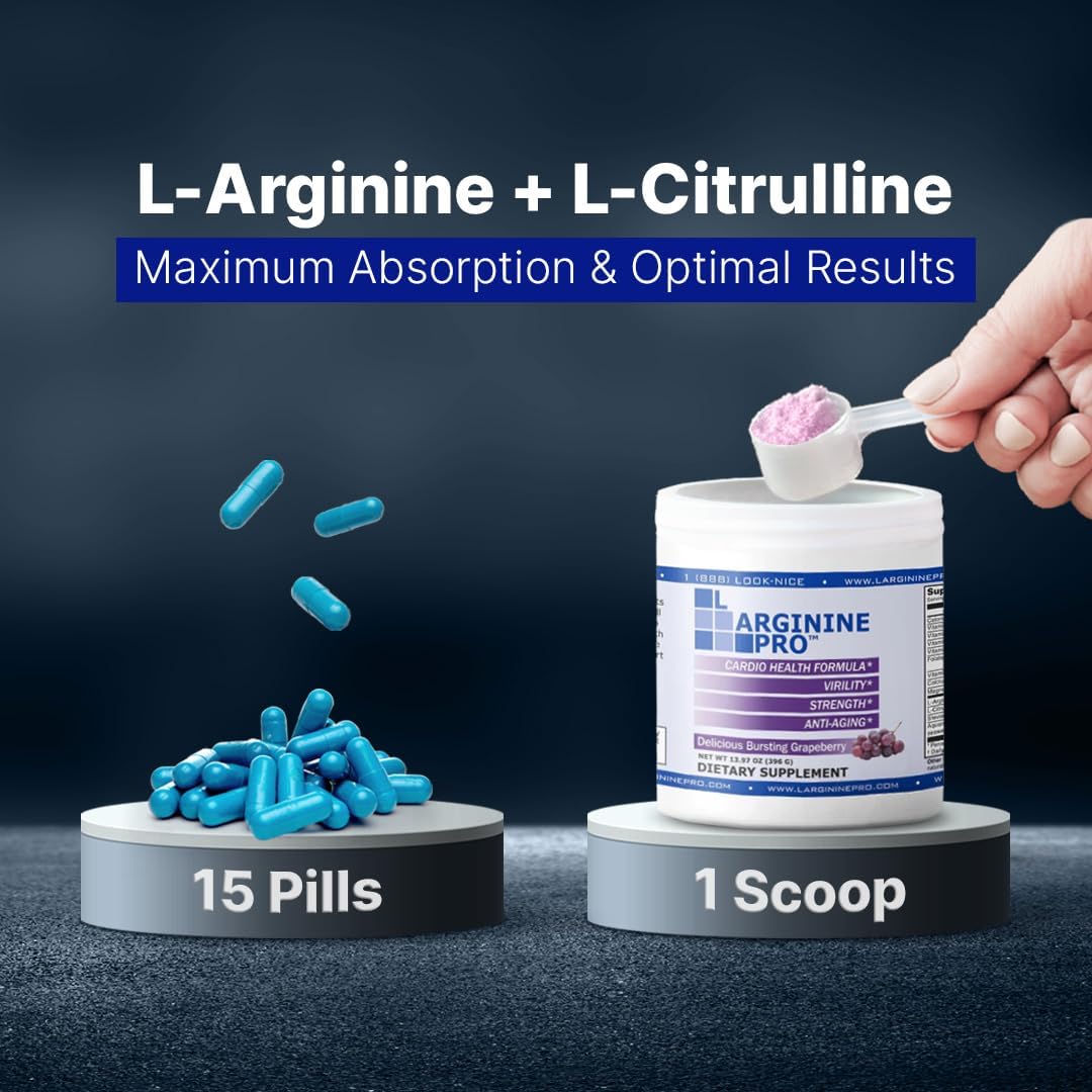 L-ARGININE PRO | L-arginine Supplement Powder | 5,500mg of L-arginine Plus 1,100mg L-Citrulline (Grape Berry, 1 Jar) : Health & Household