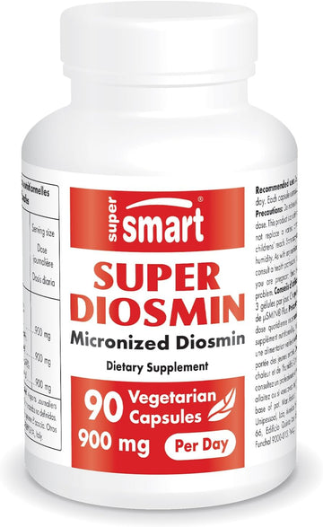 Supersmart - Super Diosmin 900Mg Per Day (Patented Micronized Diosmin) - Diosmin From Hesperidin - 90% Flavonoid Complex Supplement | Non-Gmo & Gluten Free - 90 Vegetarian Capsules