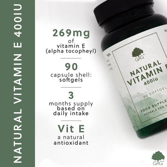 Vitamin E Softgels | 400Iu Vitamin E Per Softgel | D-Alpha Tocopherol Acetate Vitamin E | 90 Softgels | G&G Vitamins
