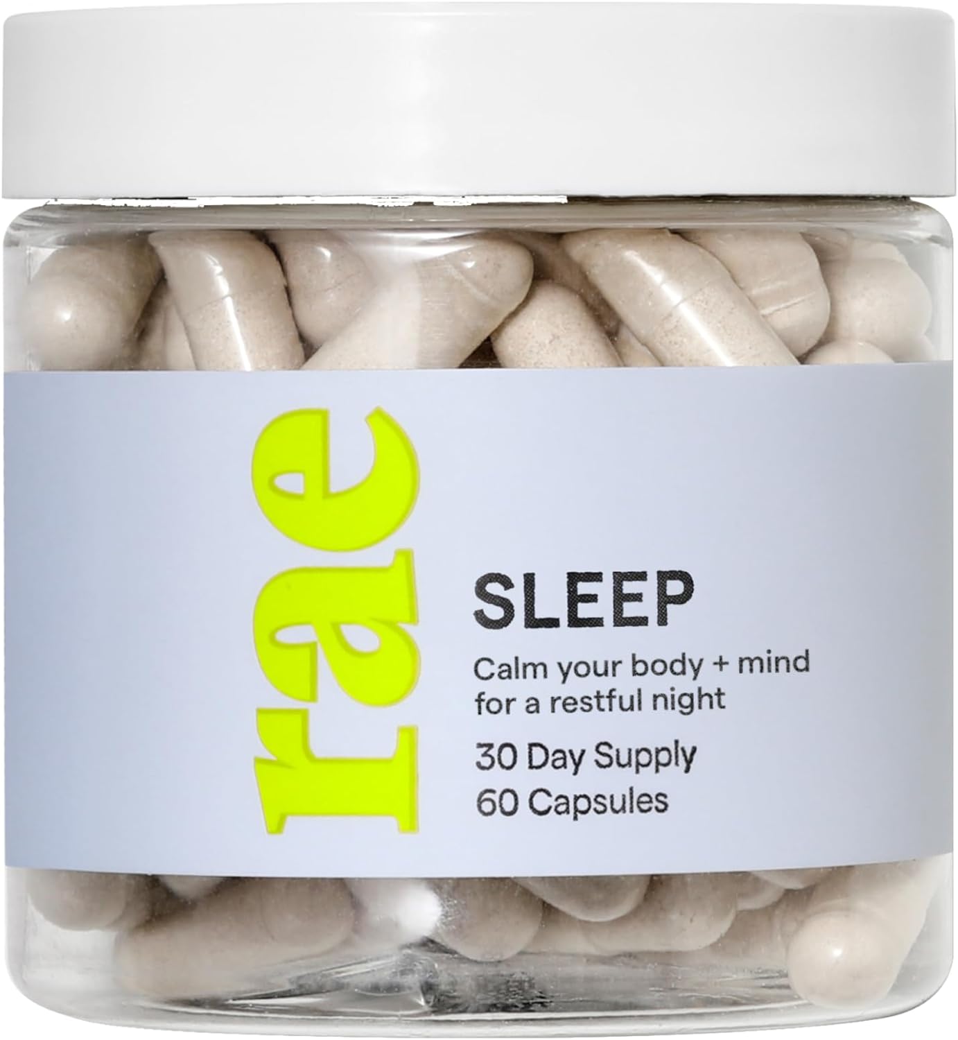 Rae Wellness Sleep Capsules - Support Relaxation and Calm for a Restful Night with Chamomile, L-Theanine, 5-HTP, Lemon Balm, and Melatonin 3mg - Vegan, Non-GMO, Gluten Free (30 Servings)