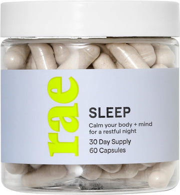 Rae Wellness Sleep Capsules - Support Relaxation and Calm for a Restful Night with Chamomile, L-Theanine, 5-HTP, Lemon Balm, and Melatonin 3mg - Vegan, Non-GMO, Gluten Free (30 Servings)