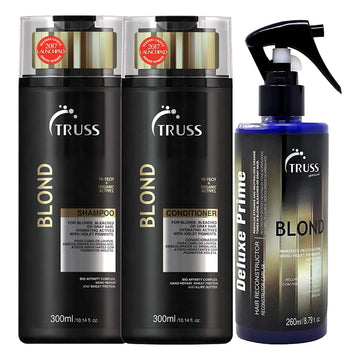 Truss Blond Shampoo And Conditioner With Violet Pigments Set Bundle With Deluxe Prime Champagne Blond Hair Toner