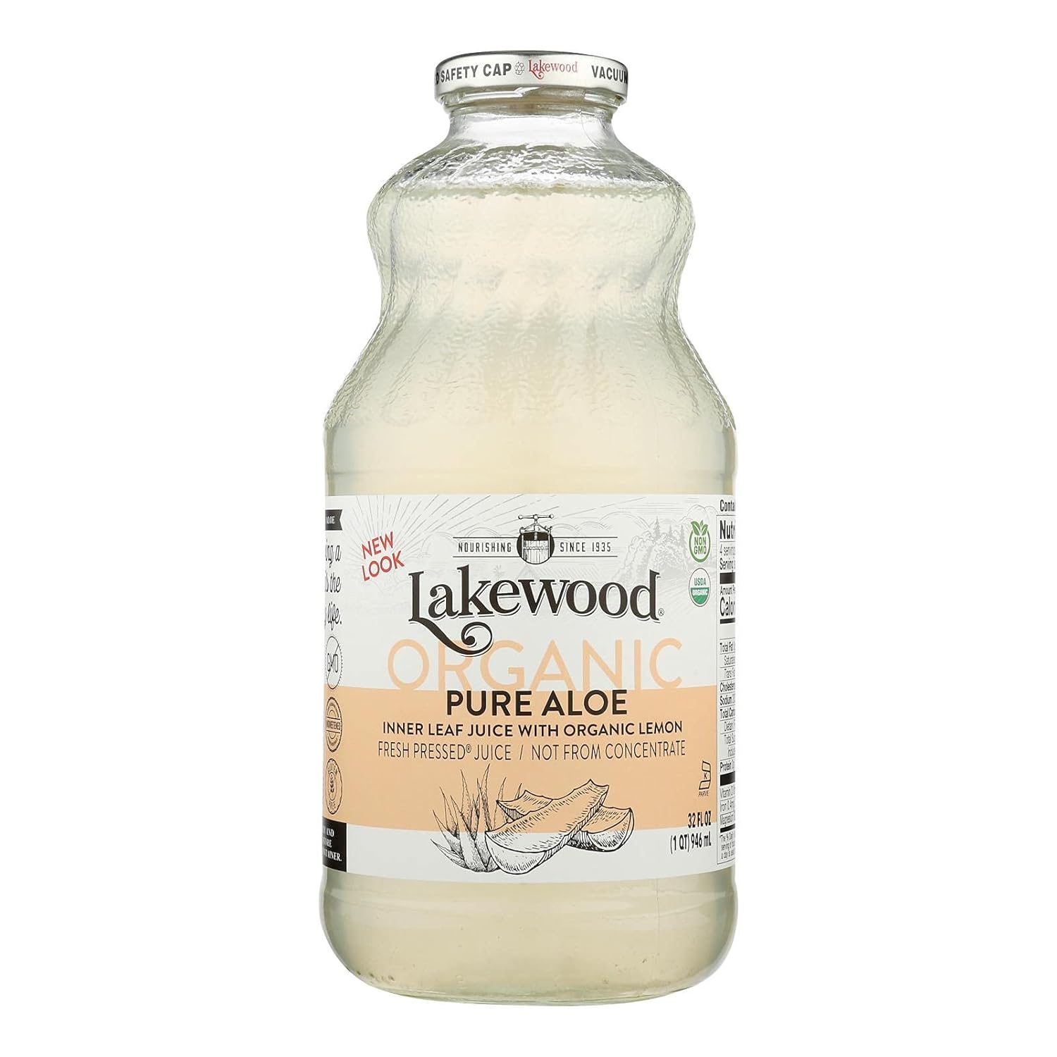 Lakewood Organic Aloe Juice - Fresh Pressed - Inner Fillet - 32 oz - 95%+ Organic - Gluten Free - Contains 100% juice