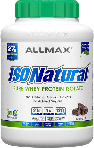 ALLMAX ISONATURAL Whey Protein Isolate, Chocolate - 5 lb - 27 Grams of