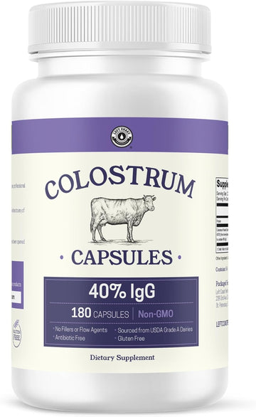 180ct Colostrum Capsules 40% IgG - USA Sourced Bovine Colostrum Powder Supplement for Immune Support, Gut Health, Muscle Recovery, and Overall Wellness - Single Ingredient, No Additives - 90 servings