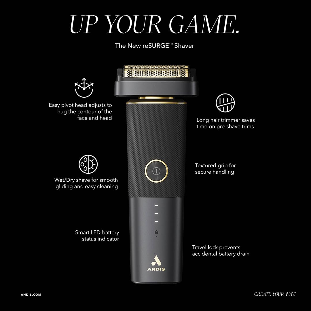 Andis 17300 reSURGE Electric Lithium Titanium Precision Foil Wet/Dry Rechargeable Shaver, Black : Beauty & Personal Care