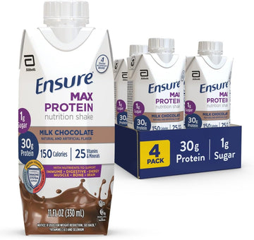 Ensure Max Protein Milk Chocolate Nutrition Shake | 30G Protein, 1G Sugar, 4G Fiber Blend | 4 Pack