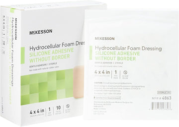 Mckesson Hydrocellular Foam Dressings, Sterile, Silicone Adhesive Without Border, 4 In X 4 In, 10 Count, 1 Pack