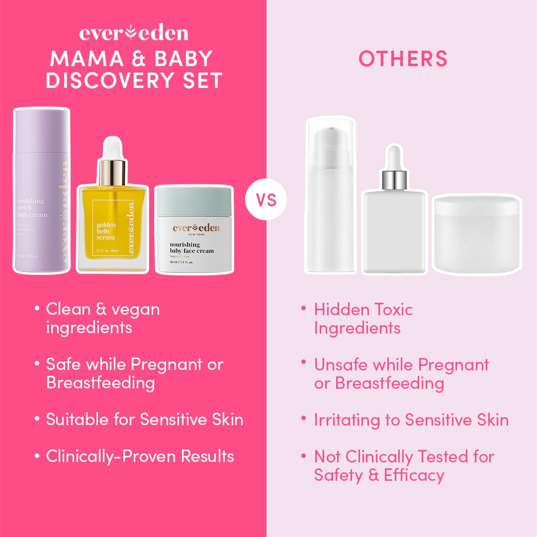 Evereden Mama & Baby Discovery Set - Dermatologist-Developed Clean & Vegan Maternity Skin Care Bundle - Stretch Mark Cream, Belly Serum, & Nourishing Baby Face Cream - Postpartum Gifts for New Mom : Beauty & Personal Care
