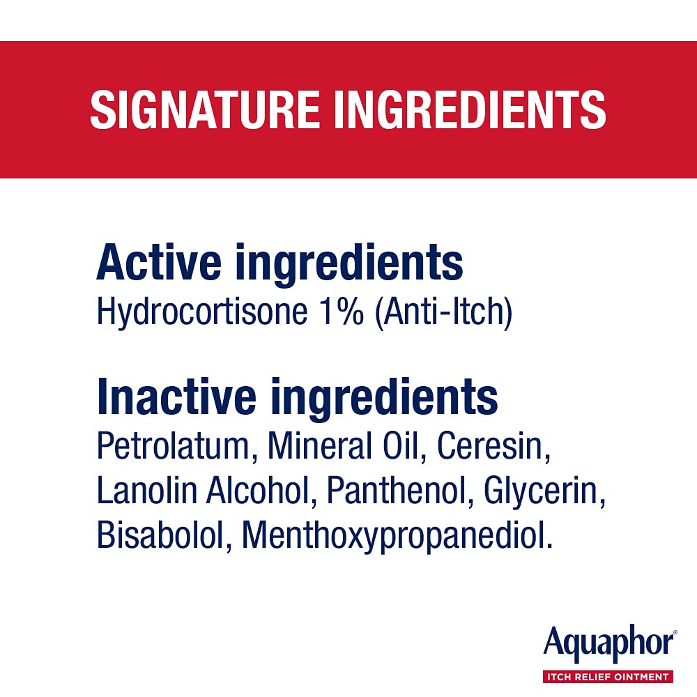 Aquaphor Itch Relief Ointment, Maximum Strength 1% Hydrocortisone, Relieves Itch from Skin Irritation, Insect Bites, Psoriasis, Skin Rashes, Eczema, & Poison Ivy, 2 oz : Health & Household