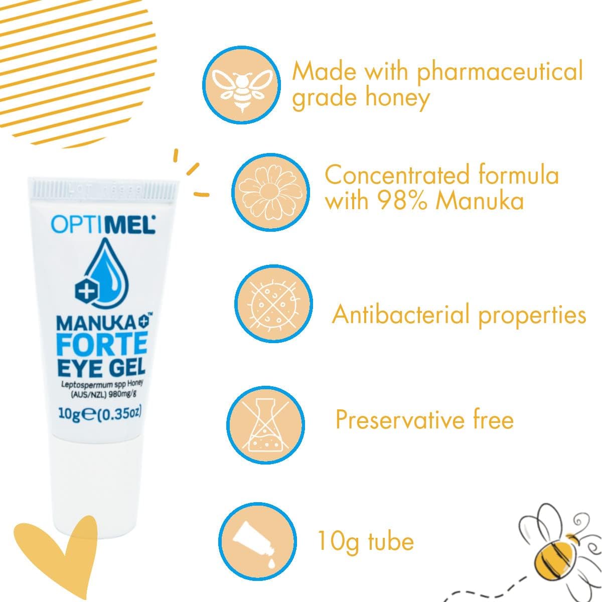 Optimel Manuka Honey Eye Drops & Eyelid Gel Pack - Dry Eye Treatment & Relief - Blepharitis, Corneal, White : Amazon.co.uk: Health & Personal Care