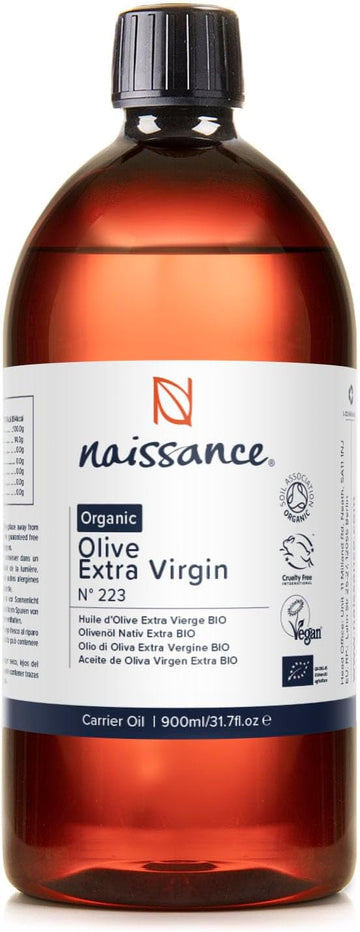 Naissance Organic Extra Virgin Olive Oil (No. 223) 900ml - Pure, Natural, Certified Organic, Unrefined, Cold Pressed, Vegan - Skincare, Haircare and a Massage Oil Base, Face, Body, Hair