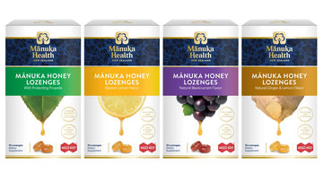 Manuka Health MGO 400+ Manuka Honey Lozenges, Pack 4, Variety Pack - Lemon, Honey & Propolis, Blackcurrant, Lemon & Ginger