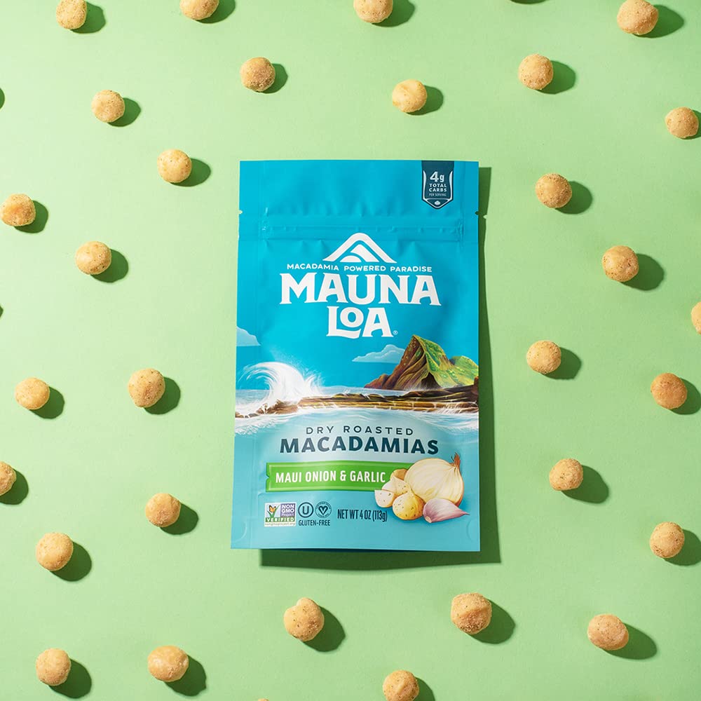 Mauna Loa Premium Hawaiian Roasted Macadamia Nuts, Maui Onion Garlic Flavor, 4 Oz