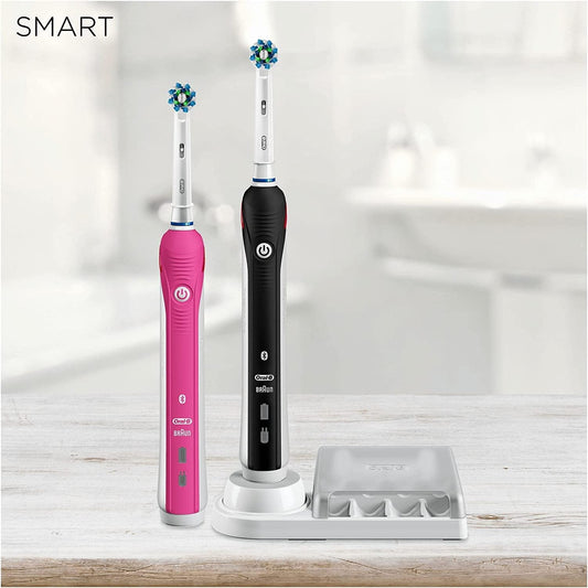 Oral-B Smart 4 3D White Electric Toothbrushes For Adults, Mothers Day Gifts For Her / Him, App Connected Handle, 2 Toothbrush Heads & Travel Case, 3 Modes, Teeth Whitening, 2 Pin Uk Plug, Pink