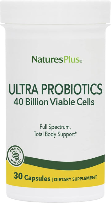 Natures Plus Ultra Probiotics - Maximum Strength Digestive Supplement - Total Body & Gut Health - Intestinal & Colonic Probiotics & Prebiotic Acai - 30 Vegetarian Capsules (30 Servings)