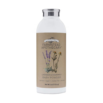 Farmstead Apothecary 100% Natural Baby Powder (Talc-Free) with Organic Tapioca Starch, Organic Chamomile Flowers, Organic Calendula Flowers, Lavender & Chamomile 4 oz