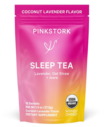 Pink Stork Organic Sleep Tea - Melatonin-Free - Calming Lavender Coconut Herbal Tea To Naturally Support Sleep - Pregnancy Friendly Bedtime Tea, Caffeine-Free - 15 Sachets