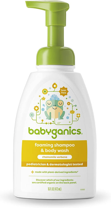 Babyganics Baby Shampoo + Body Wash Pump Bottle, Chamomile Verbena, Non-Allergenic And Tear-Free, 16 Fl Oz, Packaging May Vary