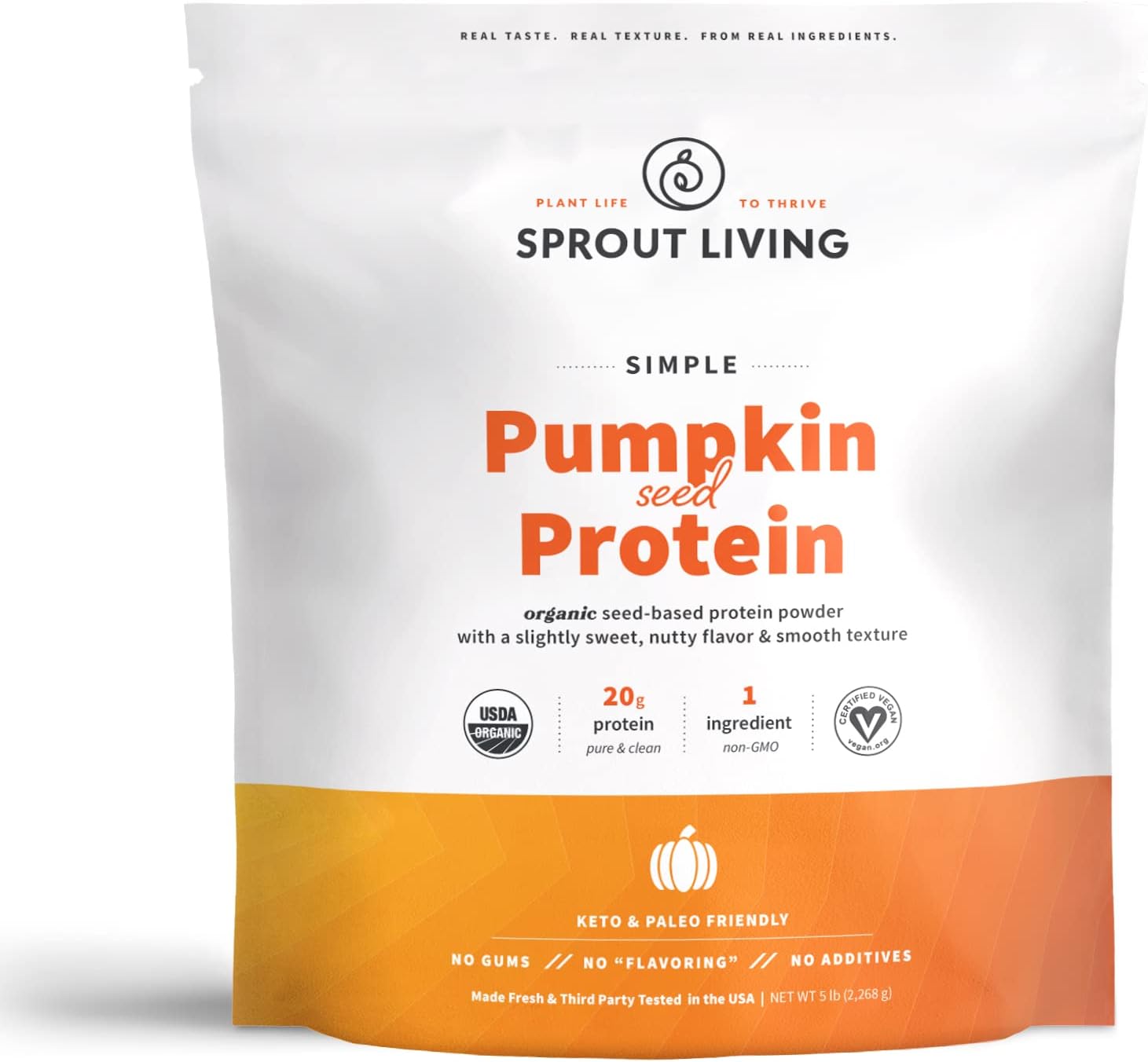 Sprout Living Simple Pumpkin Seed Protein Powder, 20 Grams Organic Plant Based Protein Powder Without Artificial Sweeteners, Non Dairy, Non-Gmo, Vegan, Gluten Free, Keto Drink Mix (5 Pound)