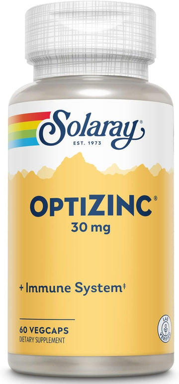 Solaray Optizinc 30Mg Immune Support Supplement, Chelated Zinc Capsules, Endocrine Systems And Cellular Health Support, With Methionine, Vitamin B6 And No Copper, 60-Day Guarantee, 60 Serv, 60 Vegcaps