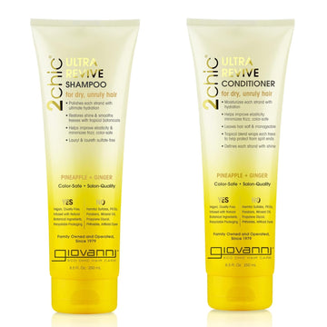 Giovanni 2Chic Ultra-Revive Shampoo & Conditioner - Pineapple & Ginger To Moisturize Dry Unruly Hair, Aloe Vera, Pro-Vitamin B5, Lauryl & Laureth Sulfate Free, Color Safe - 8.5 Oz (2 Pack)