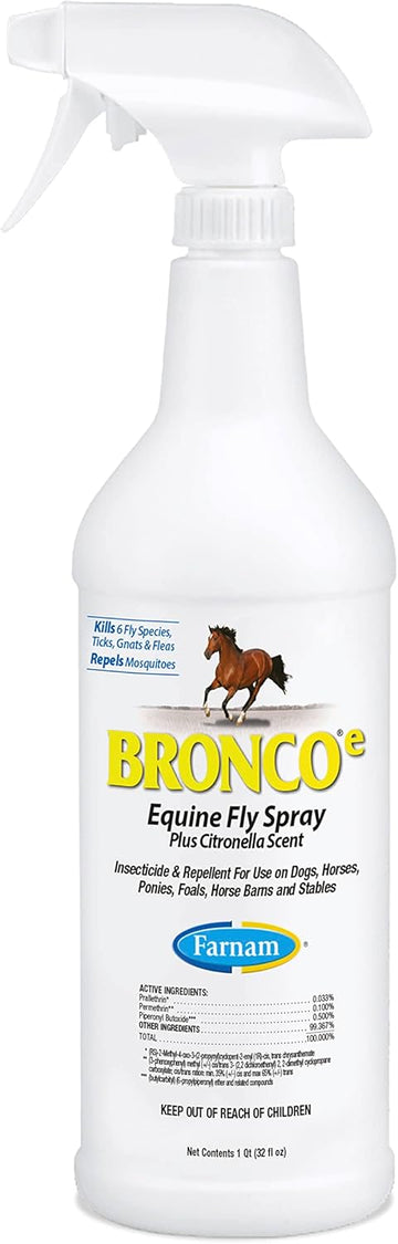 Farnam Broncoe Water-Based Fly Spray With Citronella Scent For Horses, Dogs, And Premises 32 Ounces