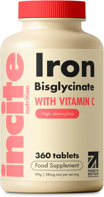Gentle Iron Tablets - Iron Bisglycinate 28 Mg, 6 Month’S Supply - 360 High Strength Tablets - Supplement Suitable For Vegans - Best Immune System Booster For Women & Men - Made In Uk