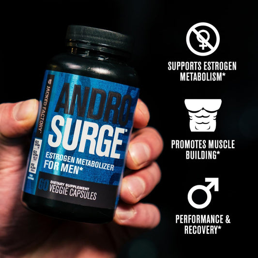 Androsurge Estrogen Blocker For Men - Natural Muscle Builder For Men With Dim, Long Jack, & Grape Seed Extract For Increased Vitality & Performance - 60 Veggie Pills