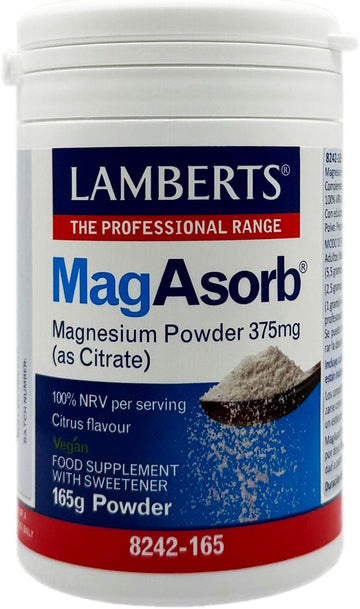 Lamberts Magasorb Powder 165G, Highly Bioavailable Magnesium Citrate Supplement With Orange Flavour