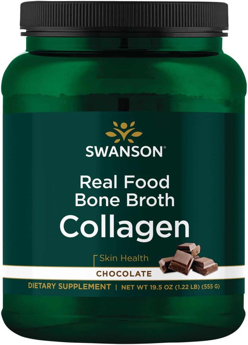 Swanson Real Food Bone Broth Collagen - Chocolate 19.5 Oz Pwdr