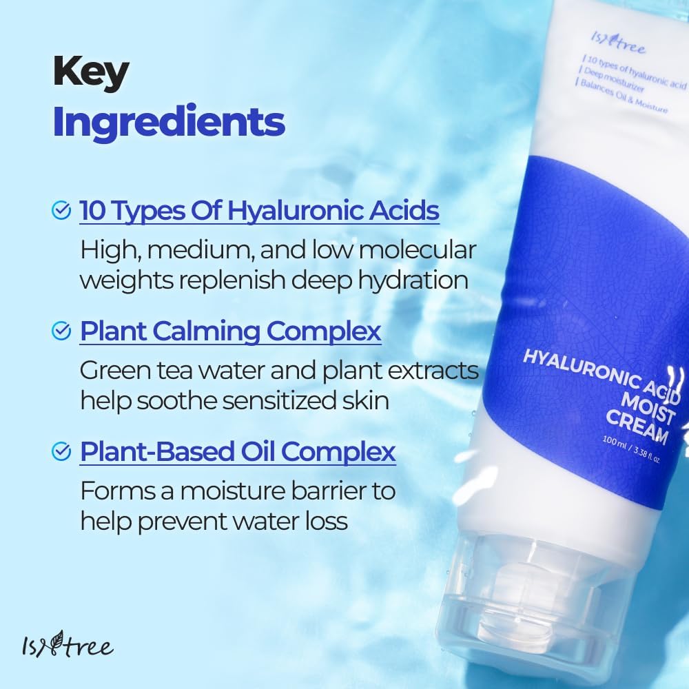 Isntree Hyaluronic Acid Moist Cream 100Ml, 3.38 Fl.Oz | Korean Skincare | Deep Hydration For Dry Skin | Balances Oil & Moisture | Lightweight & Non-Greasy | Fragrance-Free : Beauty & Personal Care