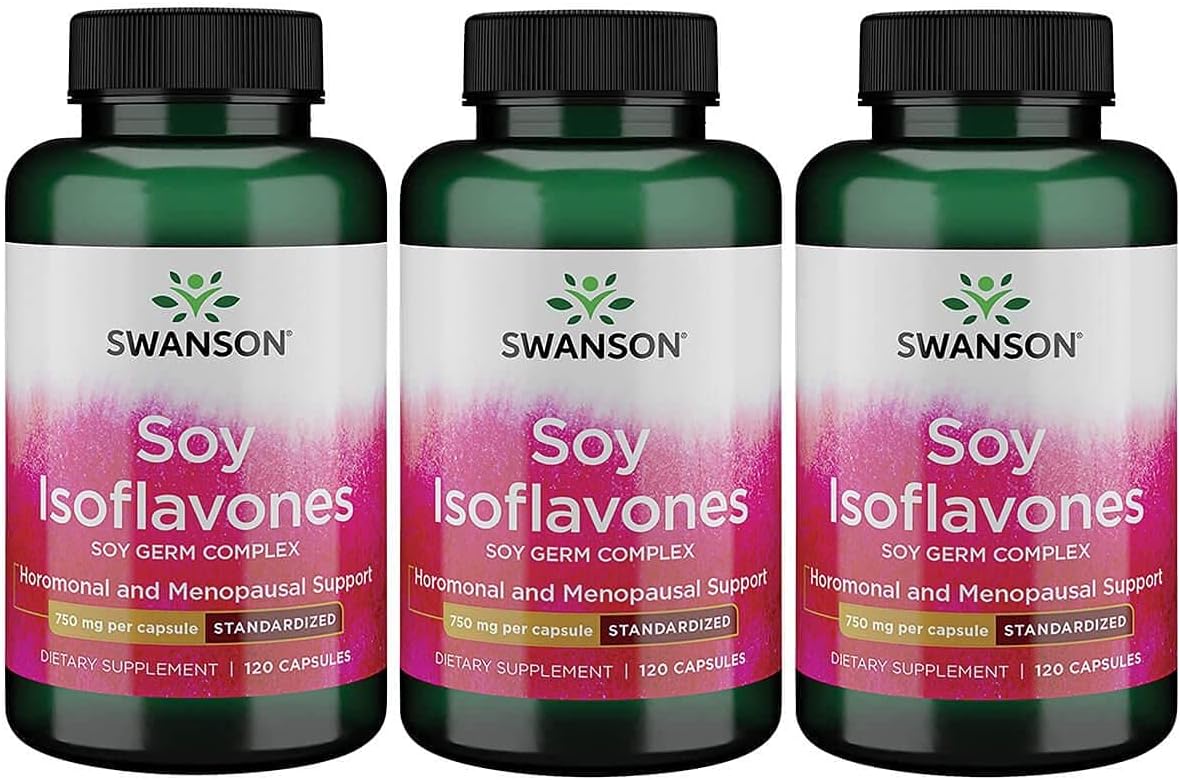 Swanson Soy Isoflavones - Natural Menopause Supplements For Women - Promotes Bone Health & Cardiovascular Maintenance - Premium Source Of Soy Nutrition - (120 Capsules, 750Mg Each) 3 Pack