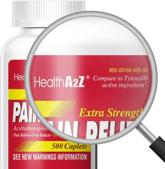 Healtha2Z® Extra Strength Pain Relief | Acetaminophen 500Mg | Contains No Aspirin | Fever Reducer | Pain Reliever (500 Count (Pack Of 1))