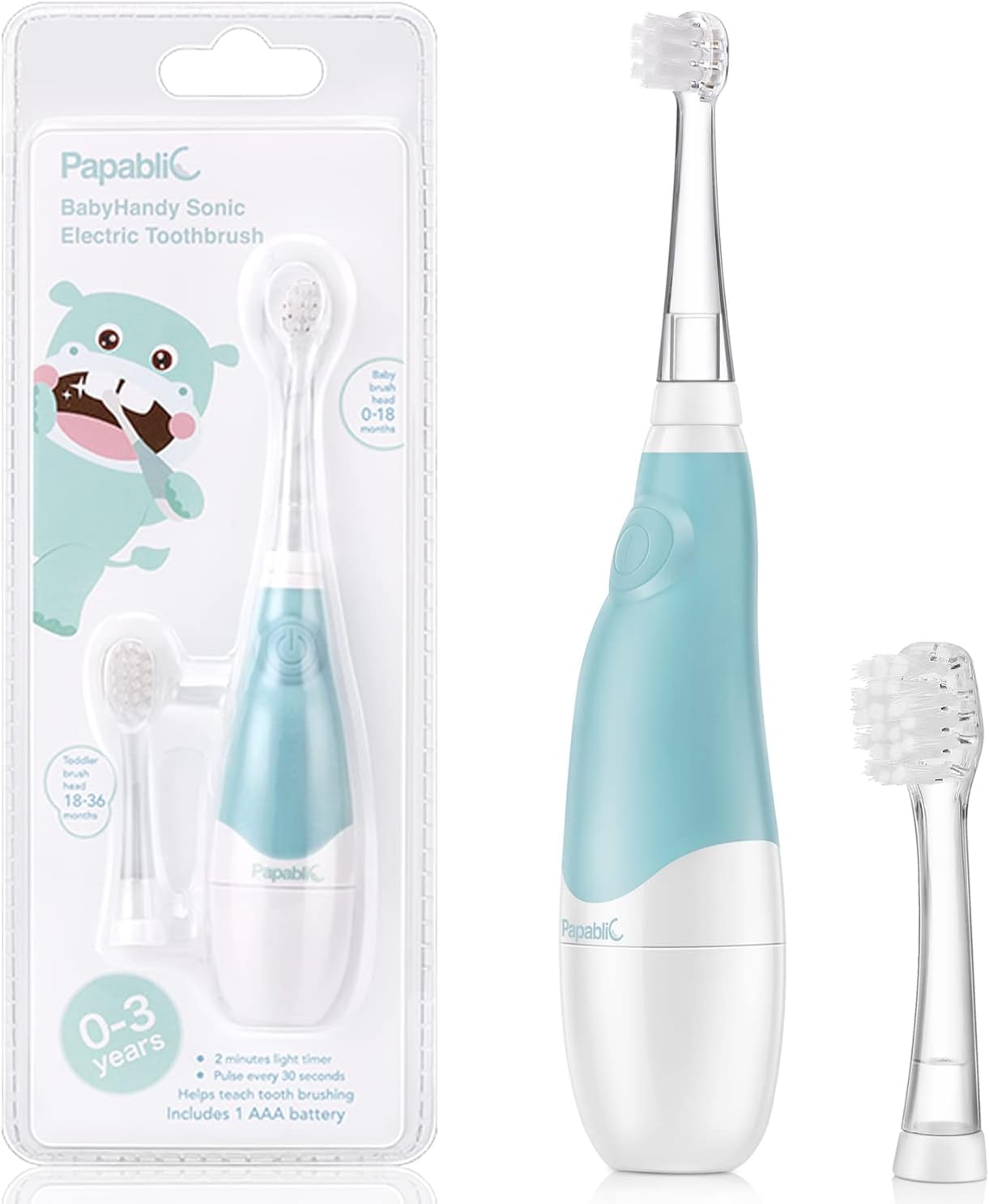 Papablic BabyHandy 2-Stage Baby Sonic Electric Toothbrush for Babies and Toddlers Ages 0-3 Years