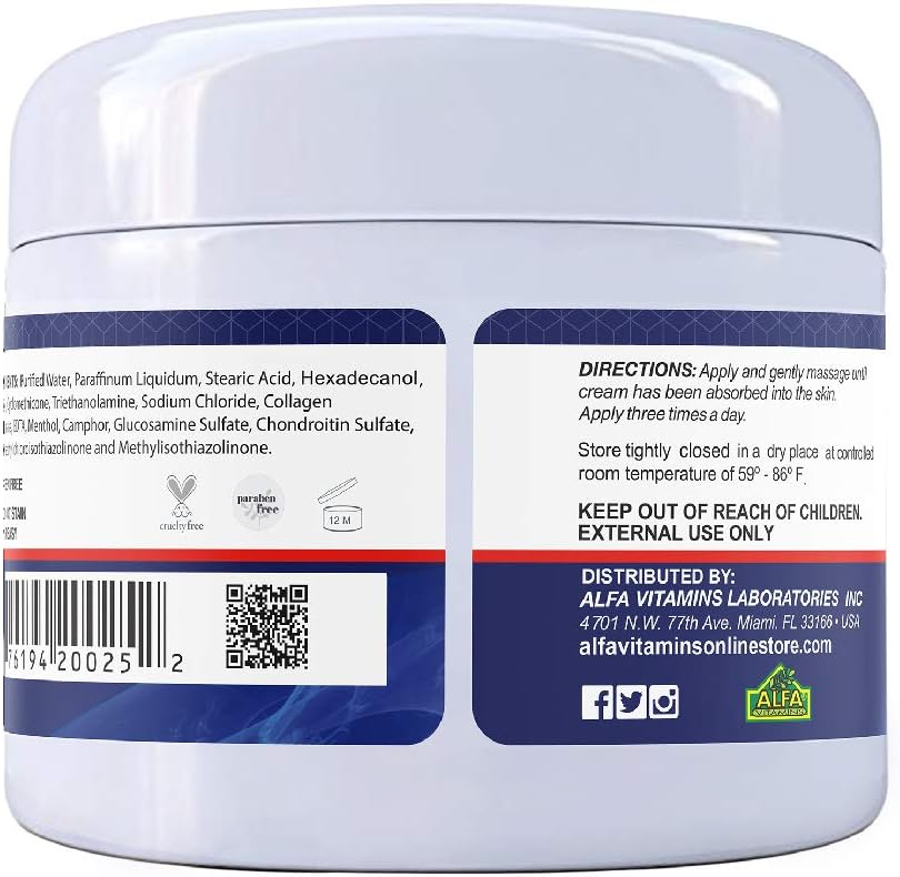 ALFLEXIL Glucosamine & Chondroitin Cream with MSM & Collagen | Natural Cream for Men & Women | Soothe Joint, Bone & Muscle Pains, Improve Mobility, Relieve Discomfort & Speed Up Healing - 4 Oz : Health & Household