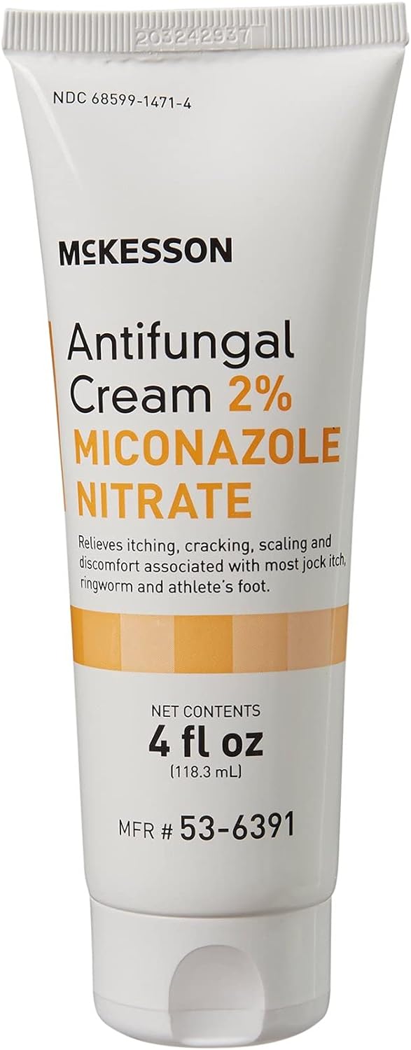 McKesson Antifungal Cream, 2% Miconazole Nitrate - Relieves Itching, Burning, Cracking from Jock Itch, Ringworm and Athlete Foot - 4 oz., 12 Count