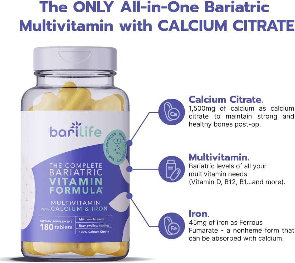 Bari Life Complete Bariatric Multivitamin Non-chewable Tablet w/ Calcium Citrate and Iron - 180 Tablets/Bottle : Health & Household