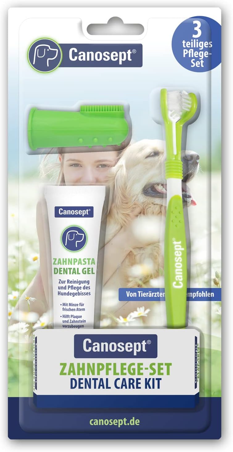 Canosept Dog Dental Care Kit (3 pieces) - dog toothbrush and toothpaste - dog toothbrush finger - dog teeth cleaning products - plaque remover for dogs teeth - dog breath freshener?250690