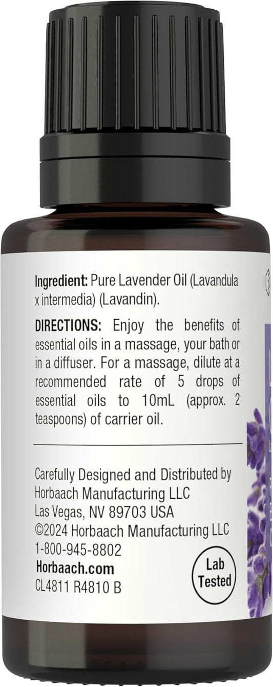 Horbäach Lavender Essential Oil | .51 fl oz (15ml) | for Massage, Bath, or Home Diffusers